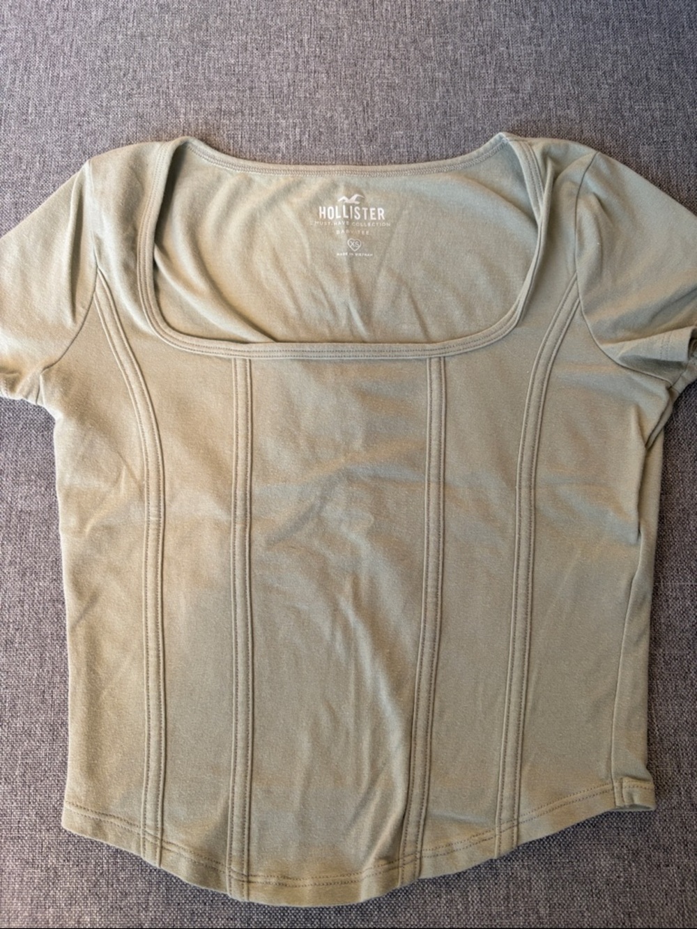 Hollister Olive Green Square Scoop Short Sleeve Top - Picture 3 of 3